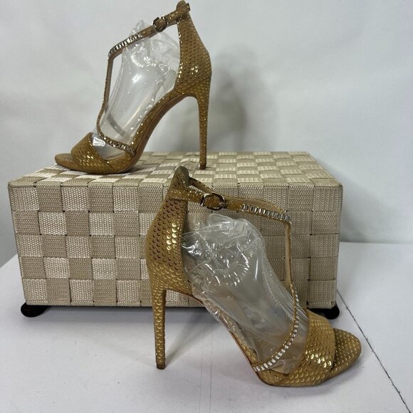 Marciano Stiletto Heels Metallic Gold Crystal Embellishments Size 9M - Picture 1 of 9